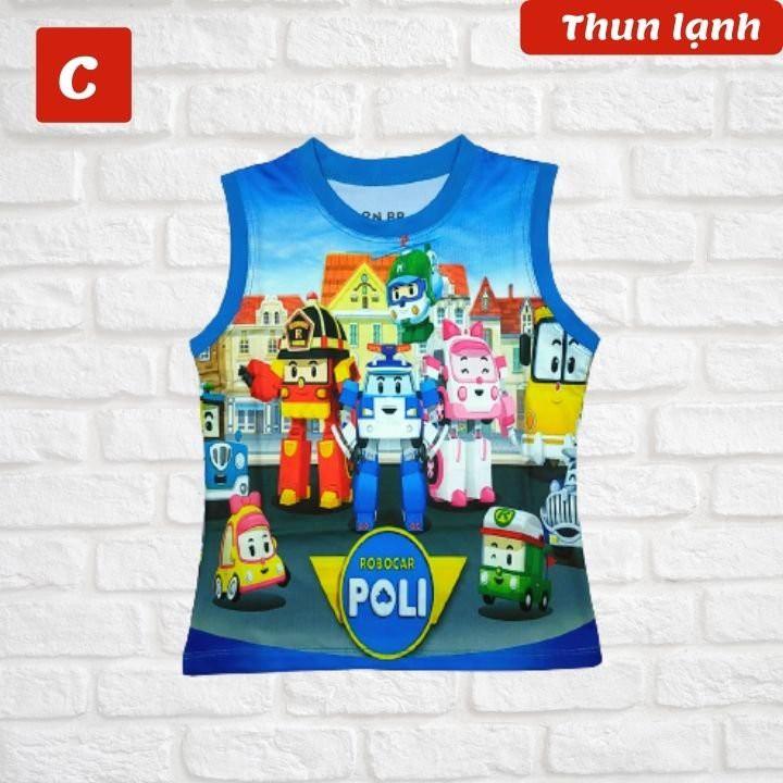 Set đồ bộ bé trai sát nách Robocar Poli - đội xe cứu hộ 10-43kg- Vải thun lạnh in 3d sắc nét - HNStore115