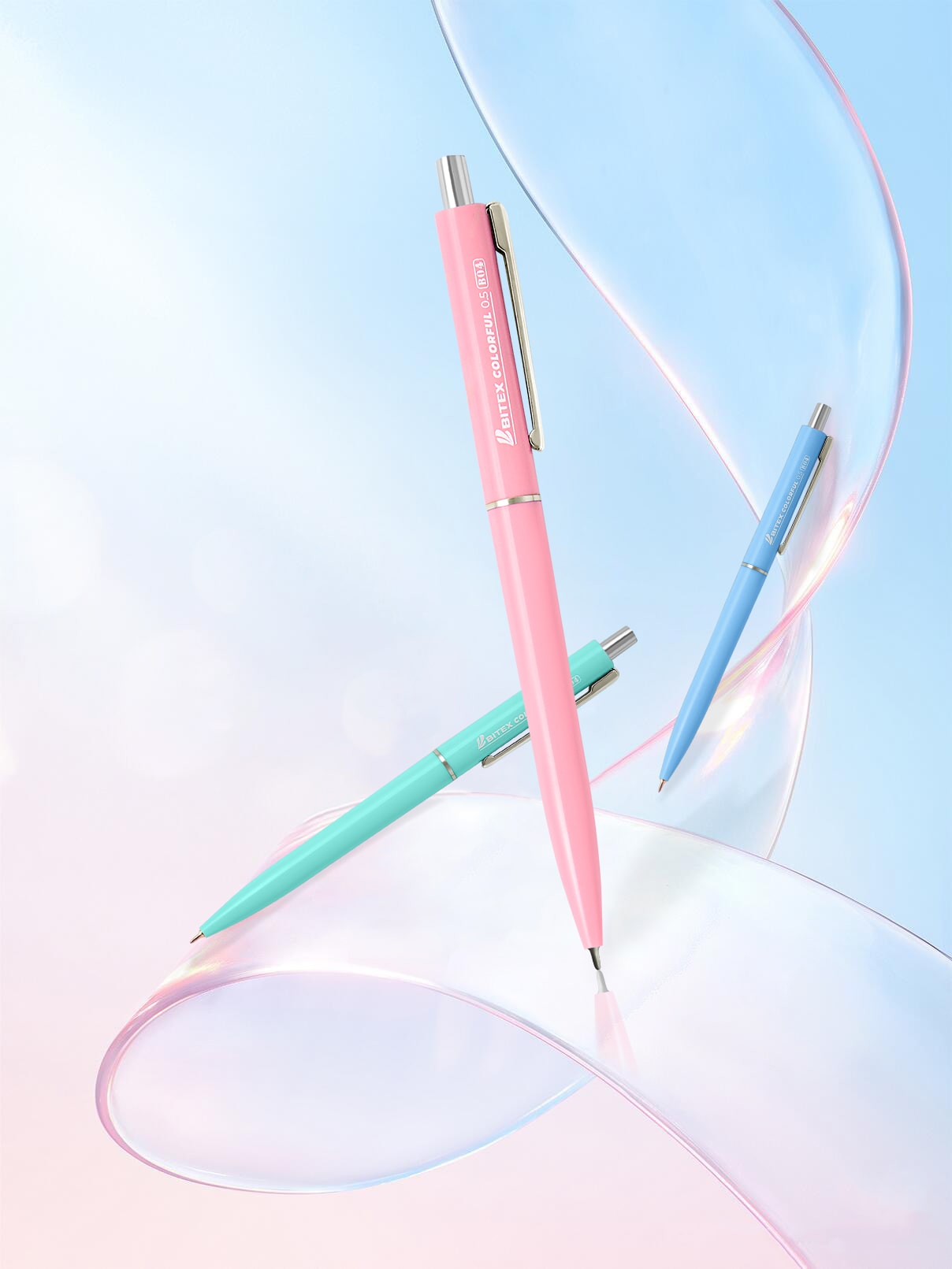 Combo 05 Bút bi Bitex B04 mực ULV màu xanh tip ngòi 0.5mm ( thân màu ngẫu nhiên)