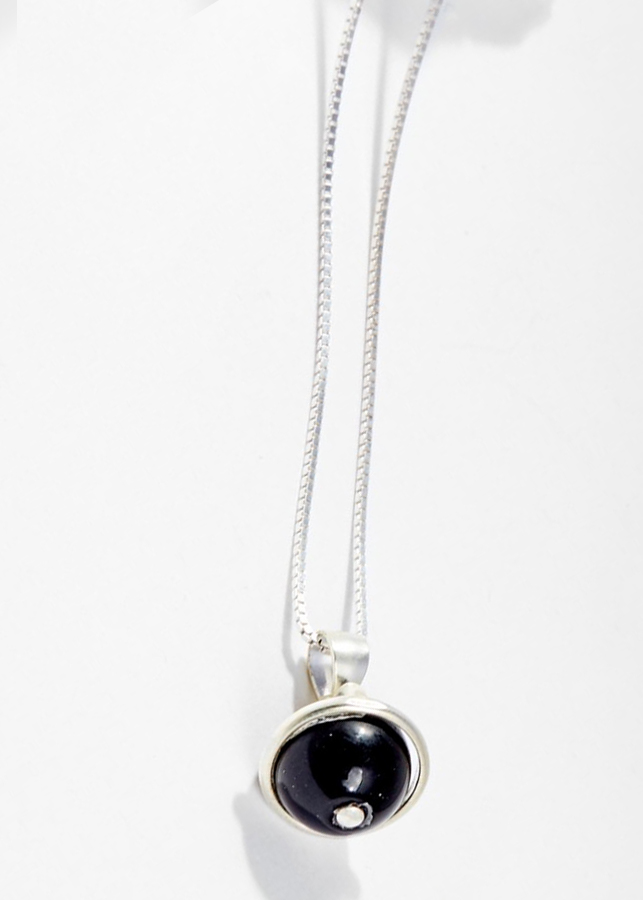 Mặt Dây Chuyền Phong Thủy Đá Obsidian 1 Hạt Tặng Dây Chuyền Bạc (8mm) Mệnh Thủy, Mộc Ngọc Quý Gemstones