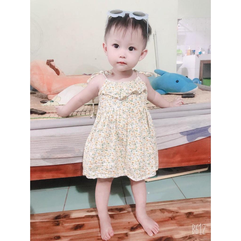 Đầm váy 2 dây vải thô cotton Hàn cho Bé Gái 8-14kg