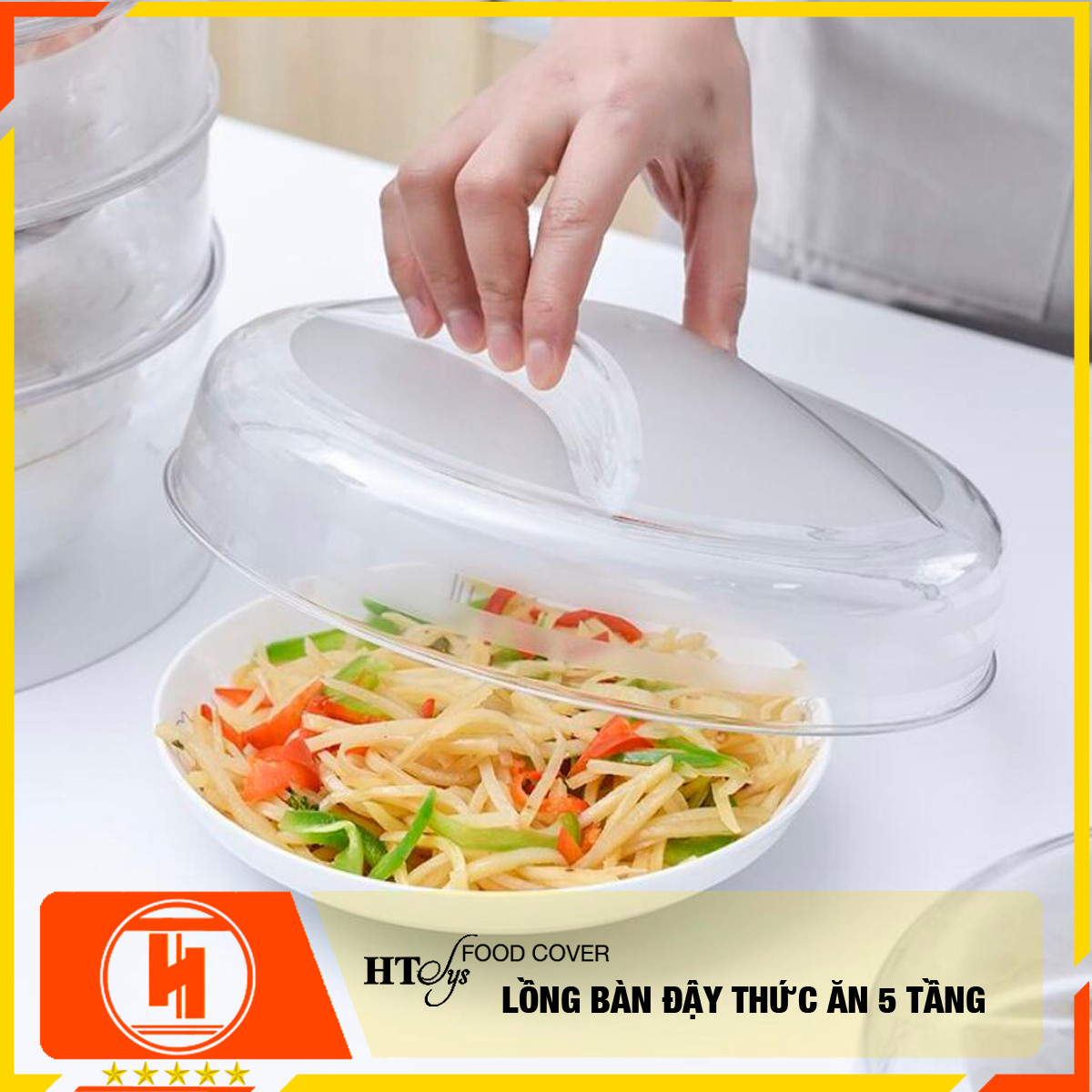 Lồng bàn đậy đồ ăn HT SYS - Food Cover - 5 tầng - Chất liệu PP trong suốt - Hình trụ