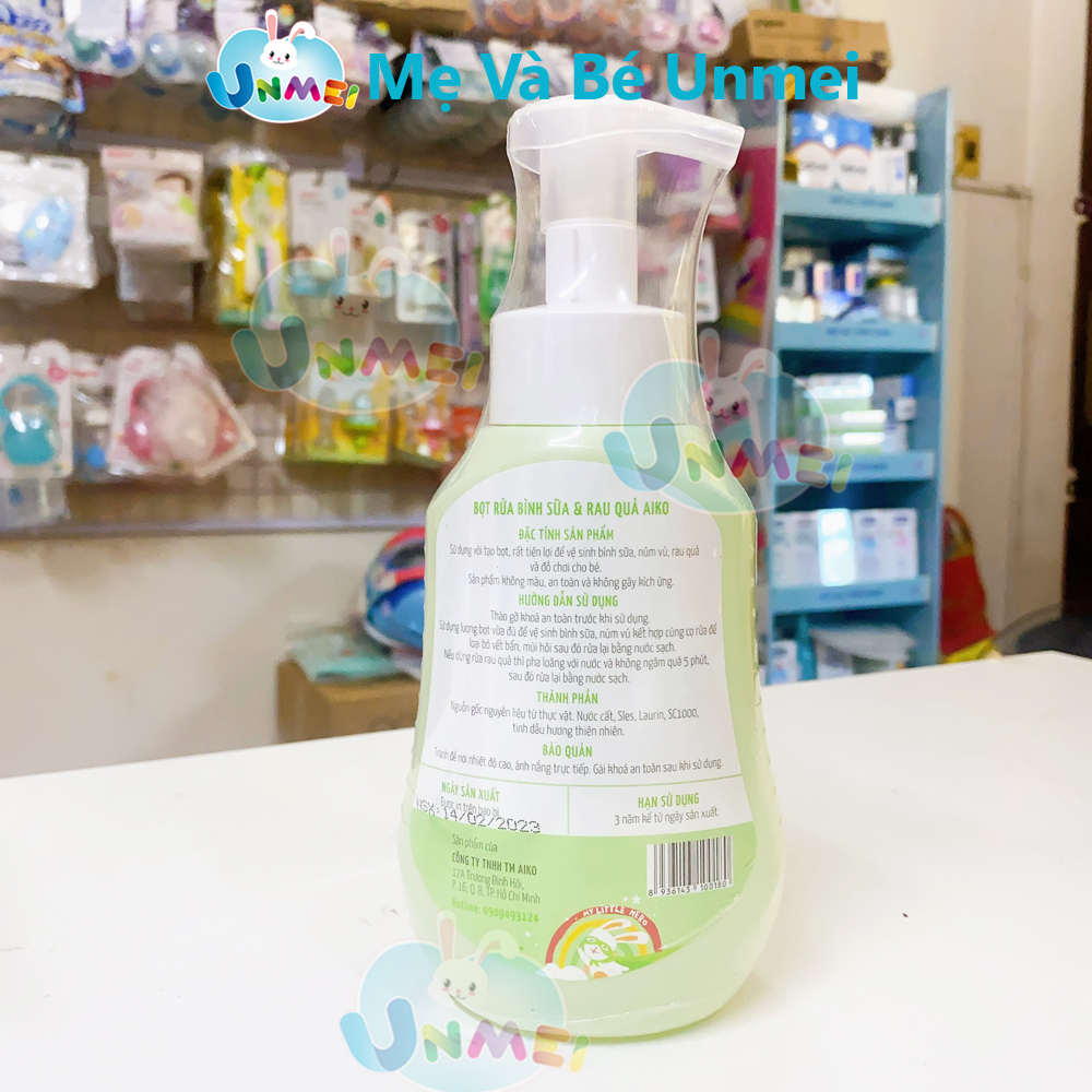 Nước Rửa Bình Sữa Và Rau Củ Quả Aiko 500ml - Dạng Bọt, An Toàn, Tiện Lợi