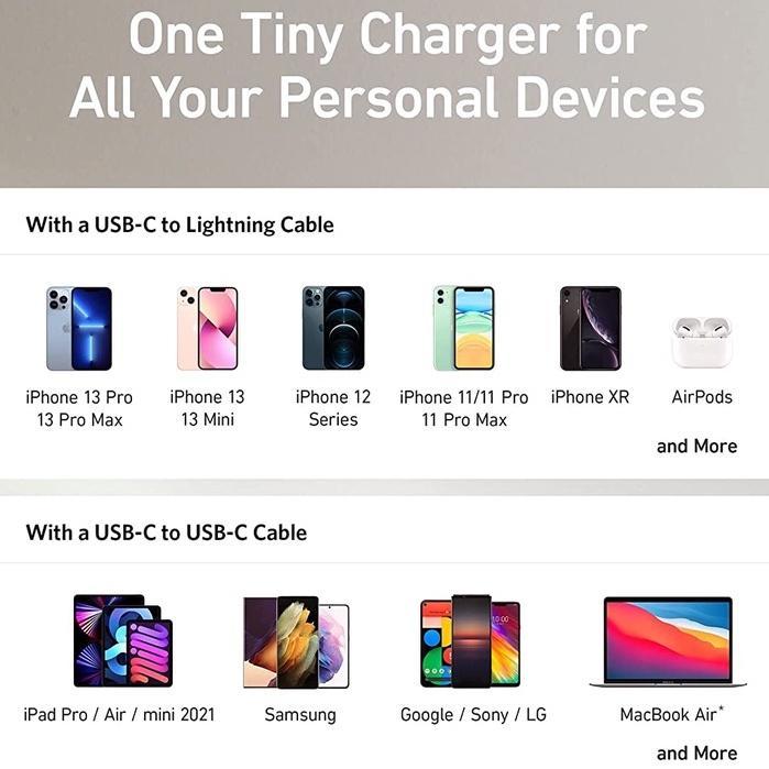 Củ Sạc Anker USB C 40W 521 PIQ 3.0 Sạc Nhanh Nhỏ Gọn Không Gập Lại Cho iPhone 13 Galaxy Pixel 4 / 3 iPad / iPad Mini