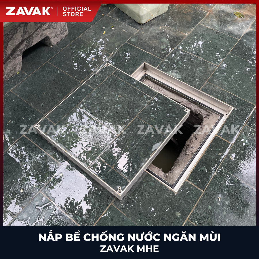 Nắp bể ngầm Zavak MHE-45 KT45x45cm, chống nước, ngăn mùi, lát gạch 1.2 cm, chịu tải xe 2.68 tấn, inox 304