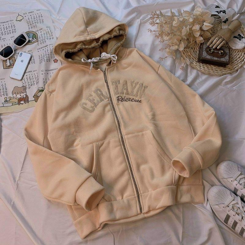 Áo khoác hoodie form rộng chất nỉ ngoại CERTAIN kéo khoá có mũ dày to unisex nhiều màu,chữ nỗi thời trang hàn