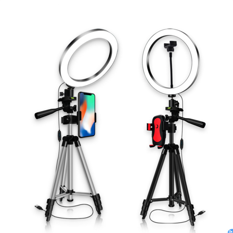 Chân tripod chiều cao thay đổi Đèn LED 26cm điều chỉnh độ sáng + kẹp điện thoại + Remote chụp ảnh, quay video livestream