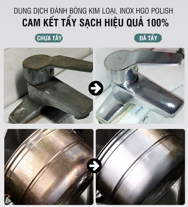 Đánh bóng kim loại HGO Polish đánh bóng inox, thép không gỉ, đồng, nhôm, bạc an toàn hiệu quả bảo vệ bề mặt 500ml