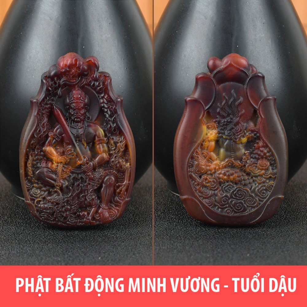 Dây chuyền Phật Bất Động Minh Vương hương thơm bằng Long Diên Hương tổng hợp (Có dây đeo)