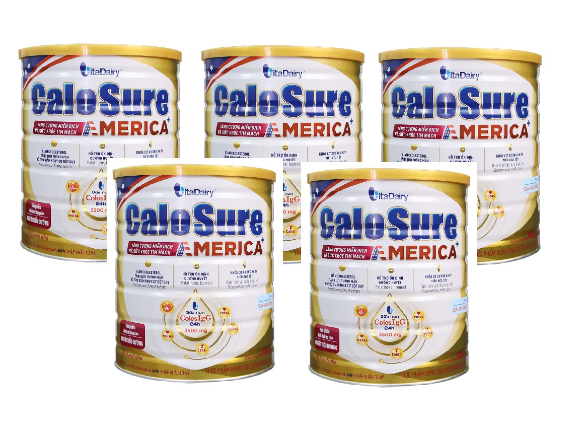 Combo 5lon Sữa bột CaloSure America+ lon 800g - Tăng cường miễn dịch và sức khoẻ tim mạch, Bữa ăn bổ sung hợp lý cho người bệnh tiểu đường