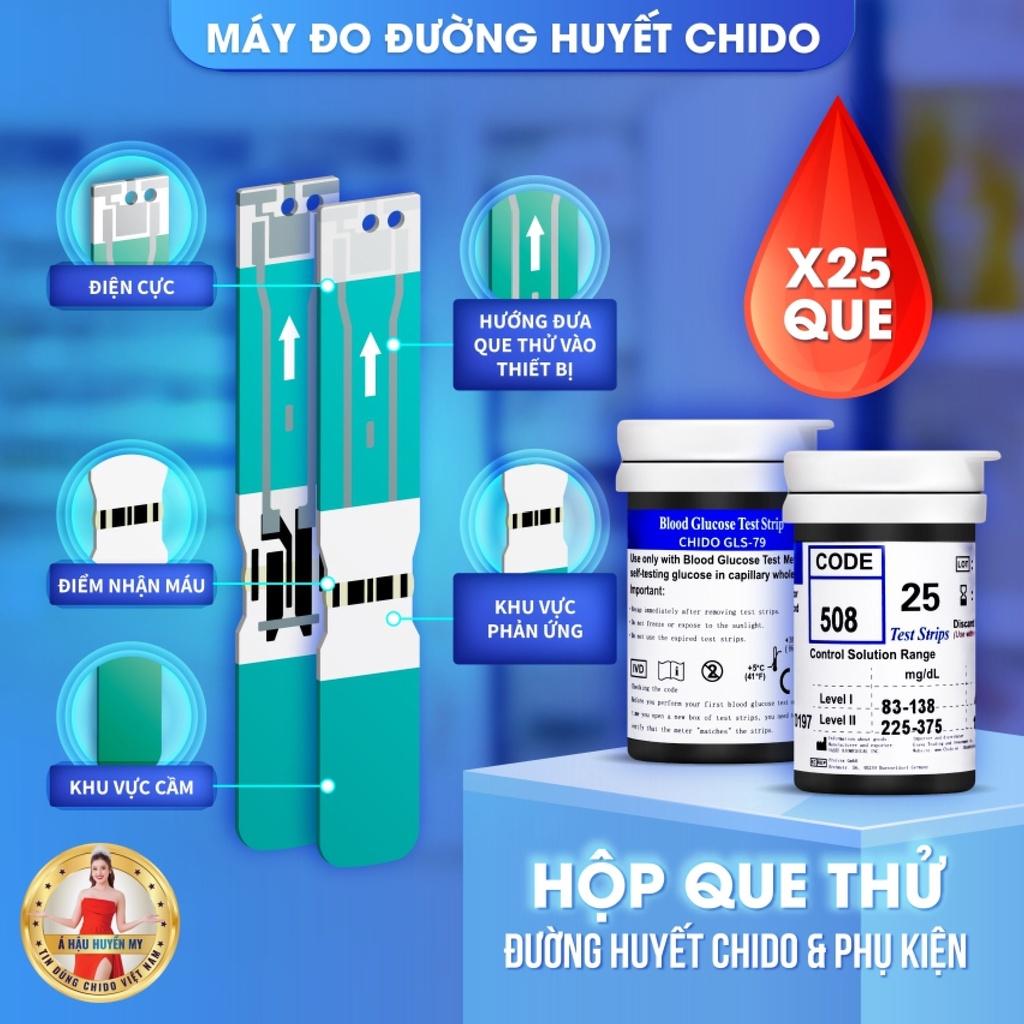 Que Thử Đường Huyết CHIDO GLS - 79 Tặng Kèm Kim Lấy Máu, Hộp 50 que