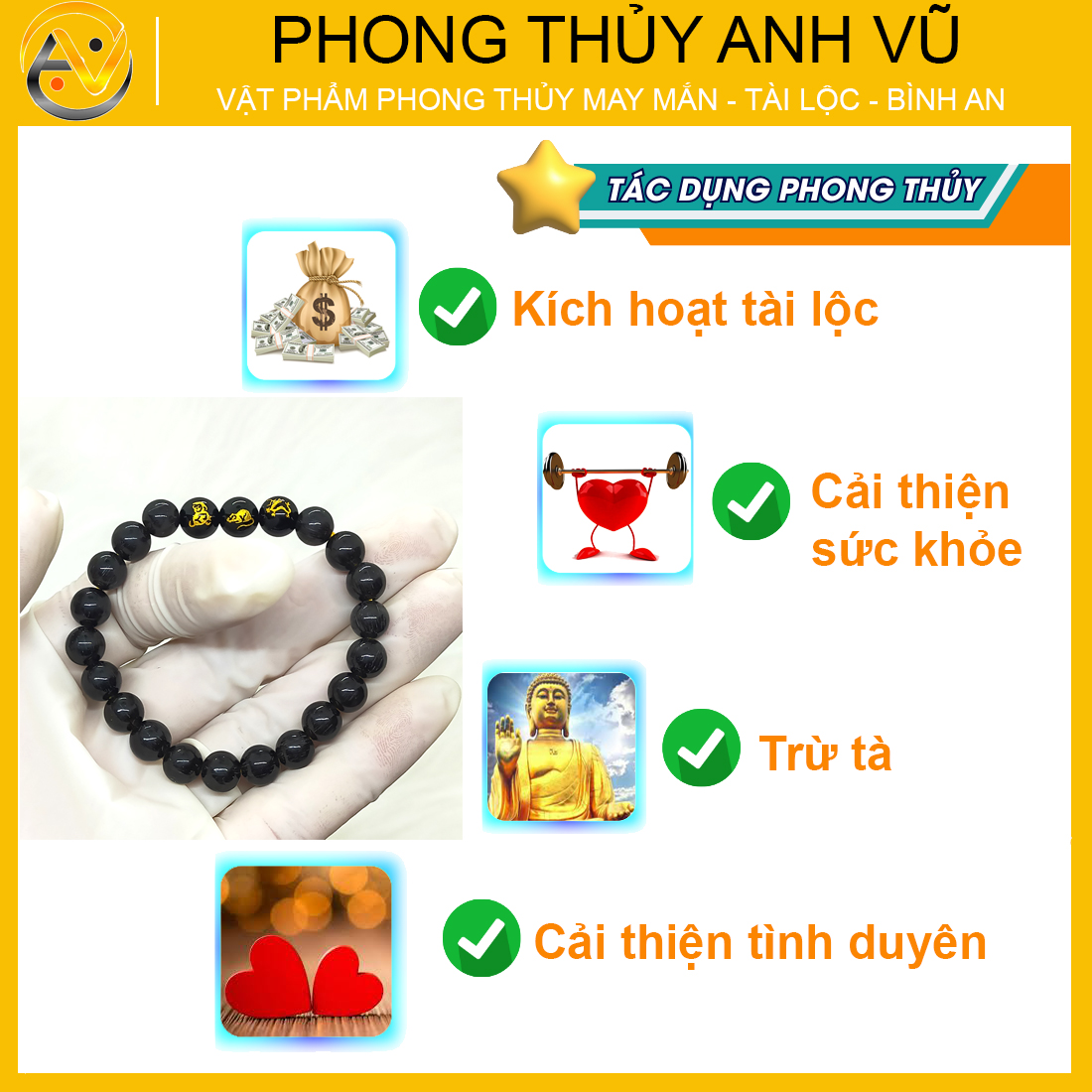 Vòng mã não đen thân tý thìn đã khai quang - size 8 10 12ly - may mắn tài lộc - Vòng Tam Hợp Anh Vũ
