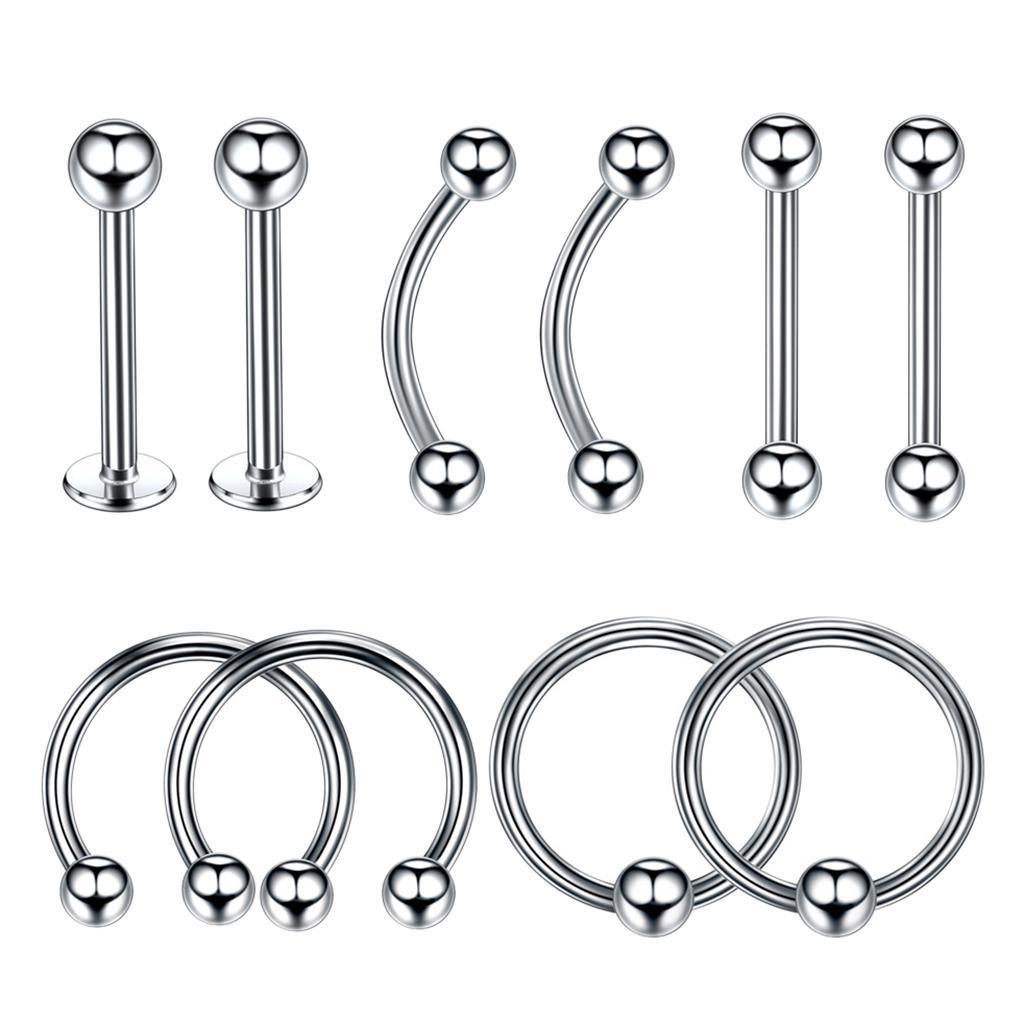 10 Pieces Nose Lip  Eyebrow  Navel Belly  Piercings 16g 6mm