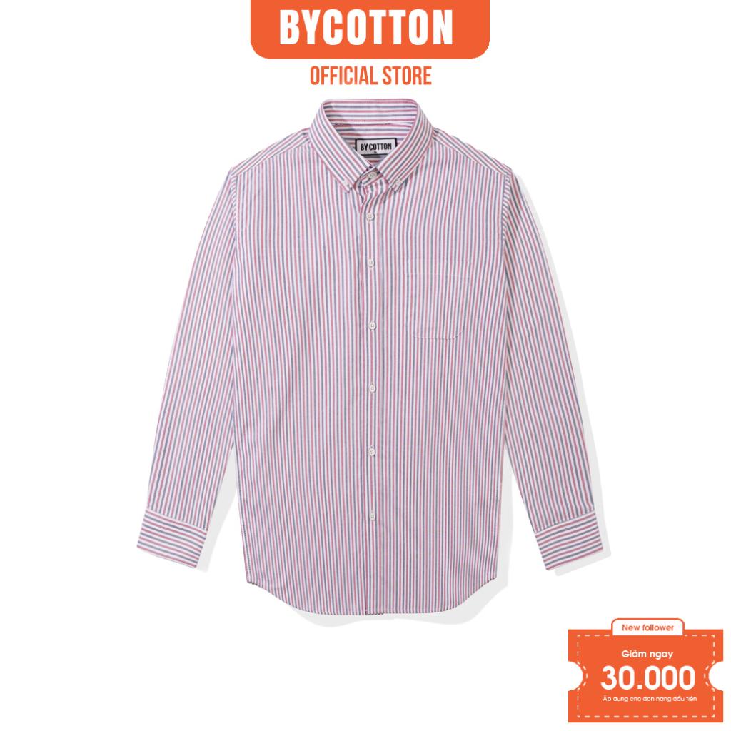 Áo Sơ Mi Nam Dài Tay Sọc Đỏ Phối Xám BY COTTON Red Grey Stripes Oxford Shirt