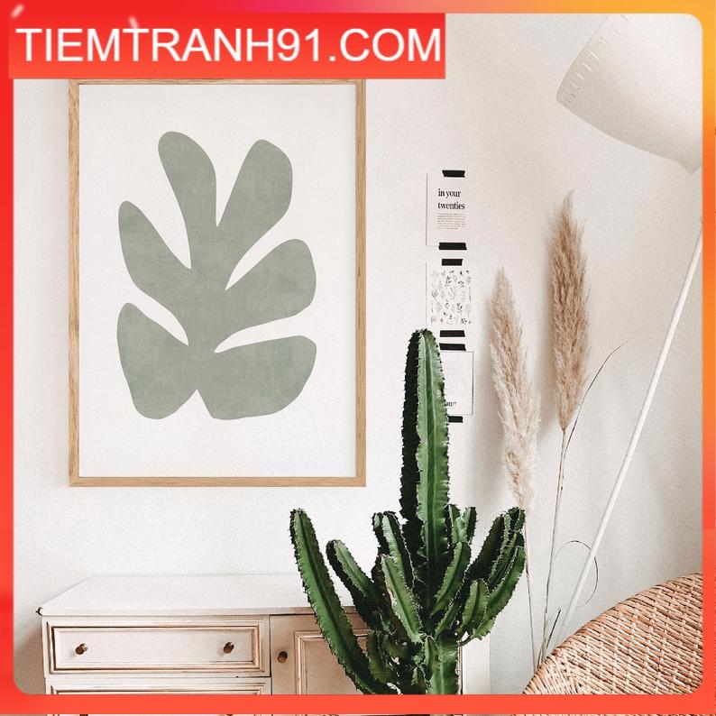 Tranh treo tường | Tranh trừu tượng - Sage green abstract leaf print, Monstera leaf