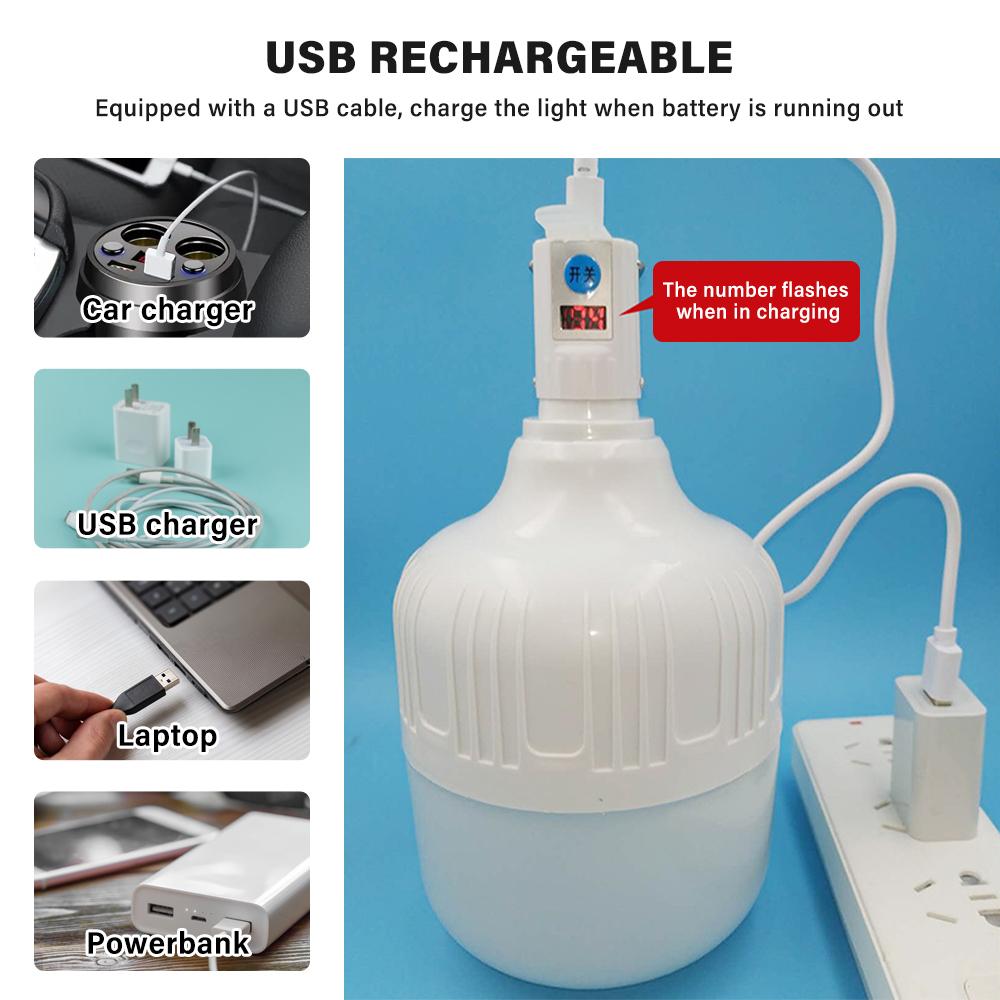 Đèn LED di động USB cung cấp năng lượng khẩn cấp, không thấm nước, 3 chế độ ánh sáng và có móc treo