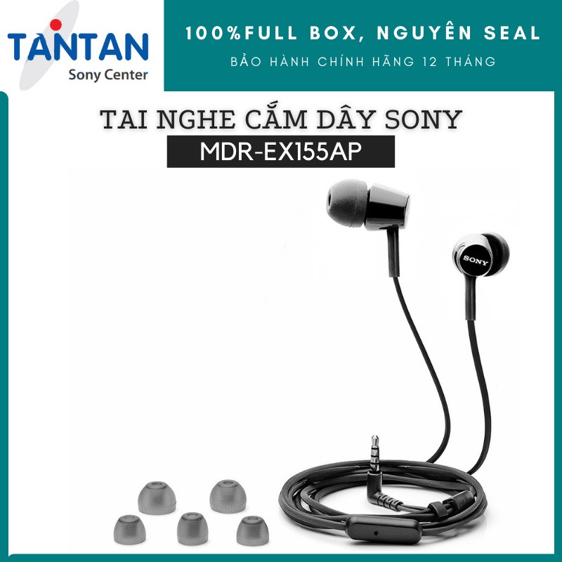 Tai nghe NHÉT TAI Sony MDR-EX155AP | FREESHIP | Loa Dynamic 9mm - Đeo thoải mái - Dải âm tần cao - Độ nhạy 103dB/mW | Hàng Chính Hãng