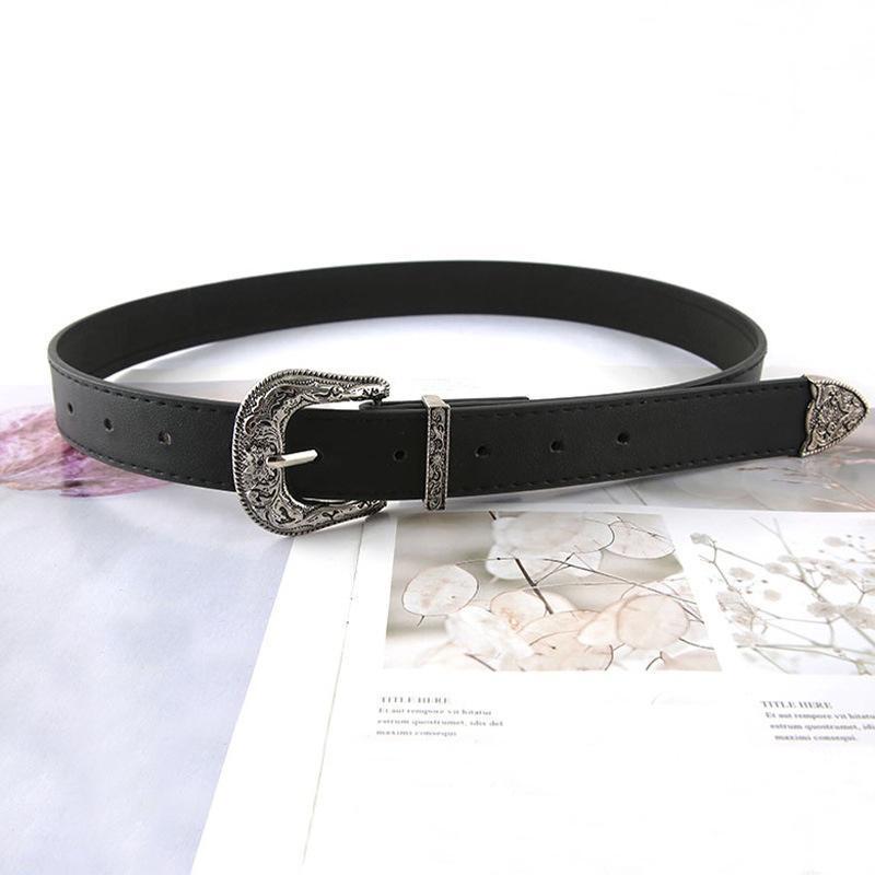 Thắt Lưng Nam Nữ Sơn Tùng bản khắc hoa văn Vintage Màu Đen Bạc Đẹp Cam - Dây Nịt Lưng Nam Nữ Unisex Mặt Kim Loại Vintage