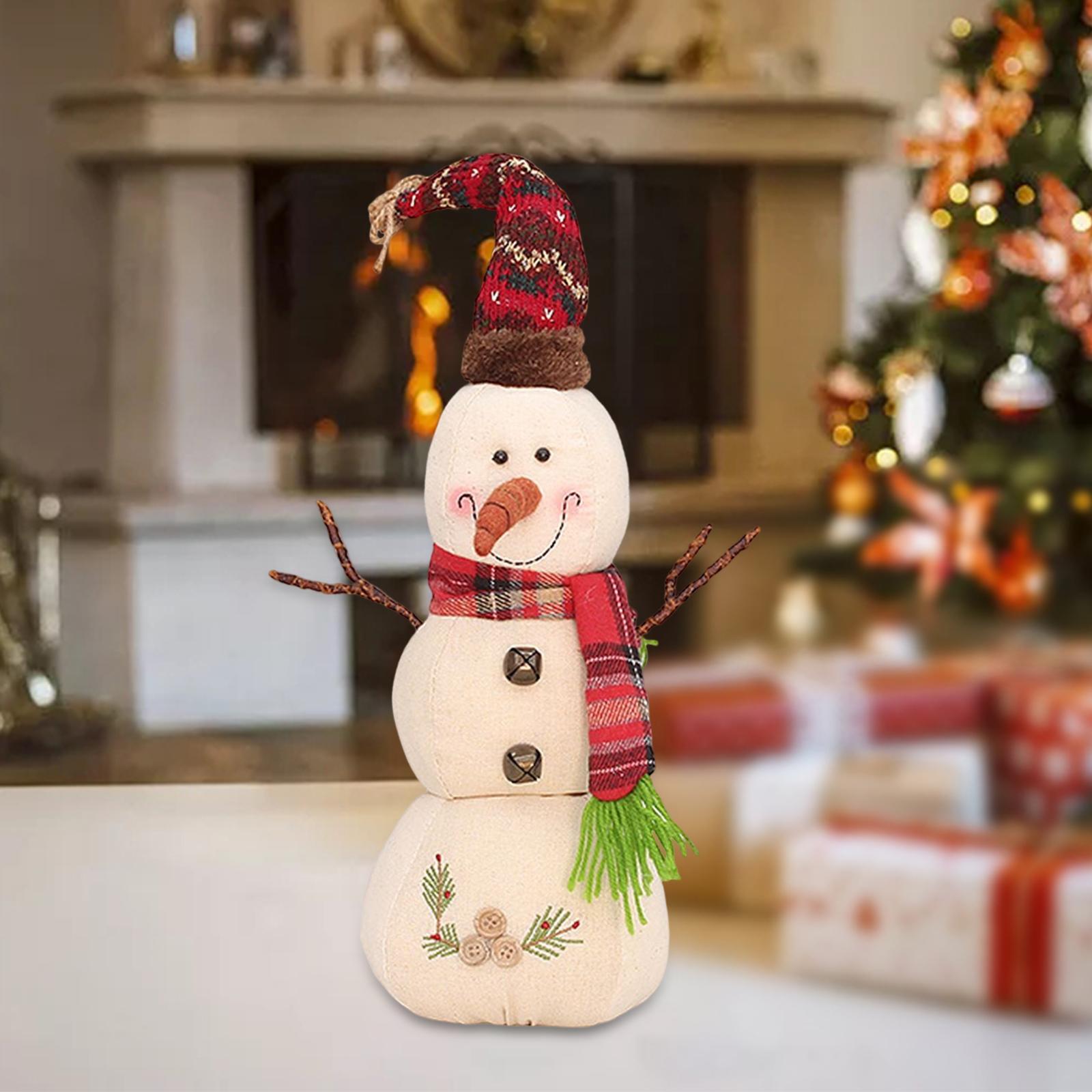 Christmas White Snowman Doll Figurines Plush for Fireplace Atmosphere Decor