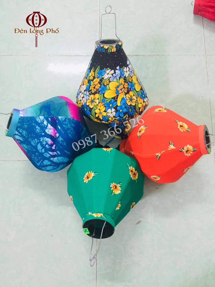 Combo 20 đèn lồng Hội An vải lanh hoa nhiều màu  size 30 cm chuyên dùng để trang trí quán xá , nhà cửa