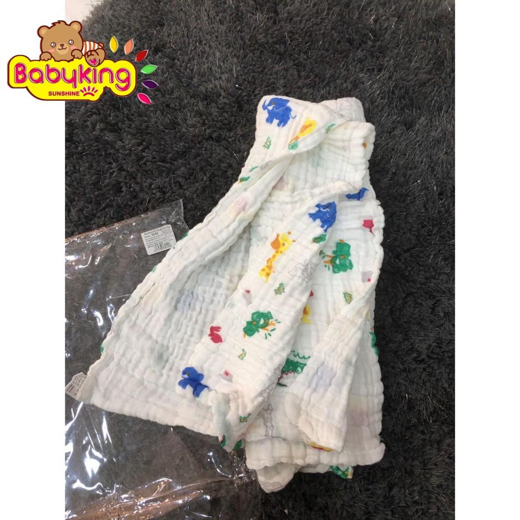 Khăn tắm em bé in bông vải lưới 6 lớp gấp nếp (3142), chất liệu cotton 100% , thương hiệu Aiueo Nhật Bản