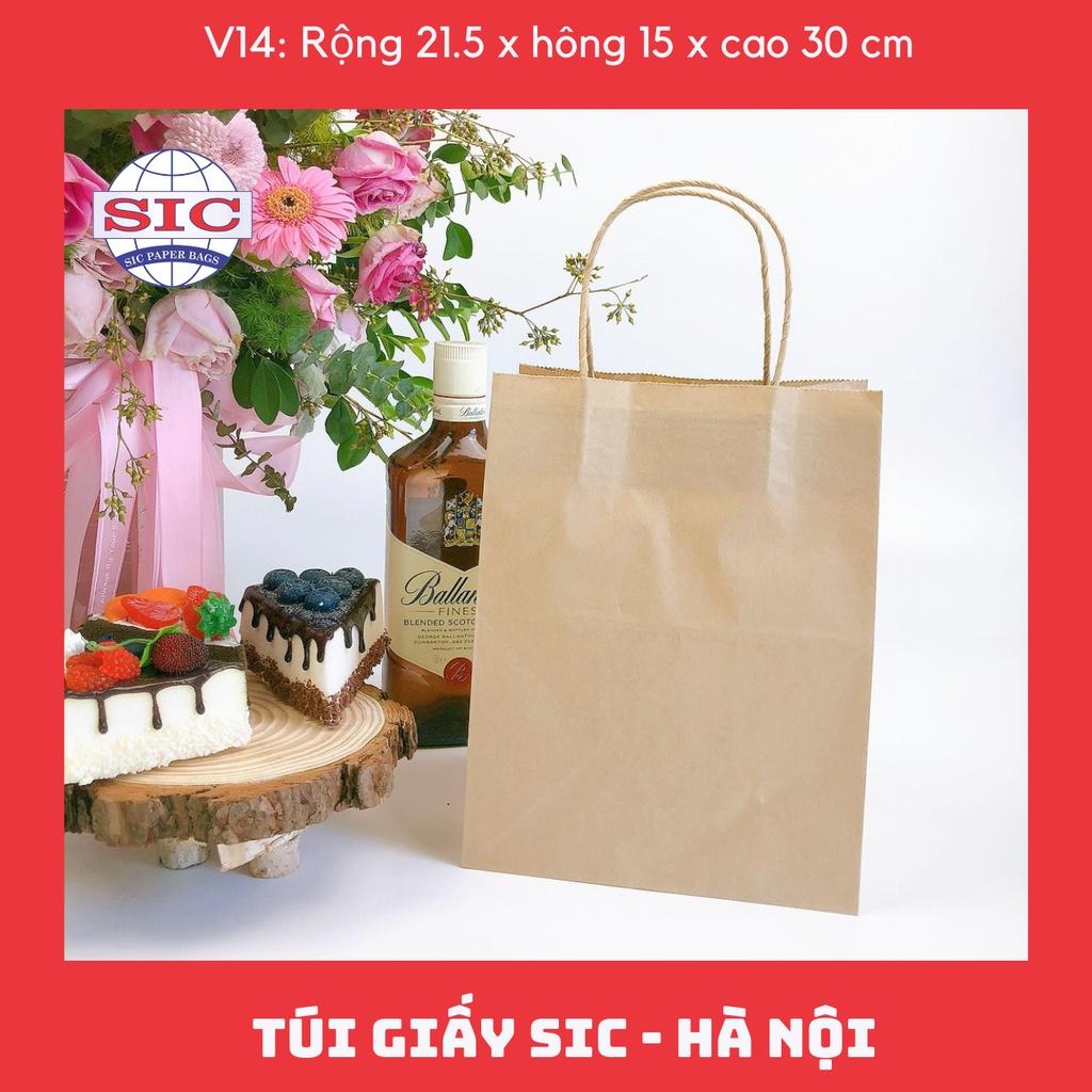 100 CHIẾC TÚI GIẤY KRAFT V14: 21.5x15x30 cm CÓ QUAI ( ẢNH THẬT)