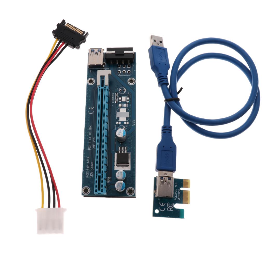 Graphics Card PCI-E 1X to 16X Riser Card with USB Cable & Power Supply Cord
