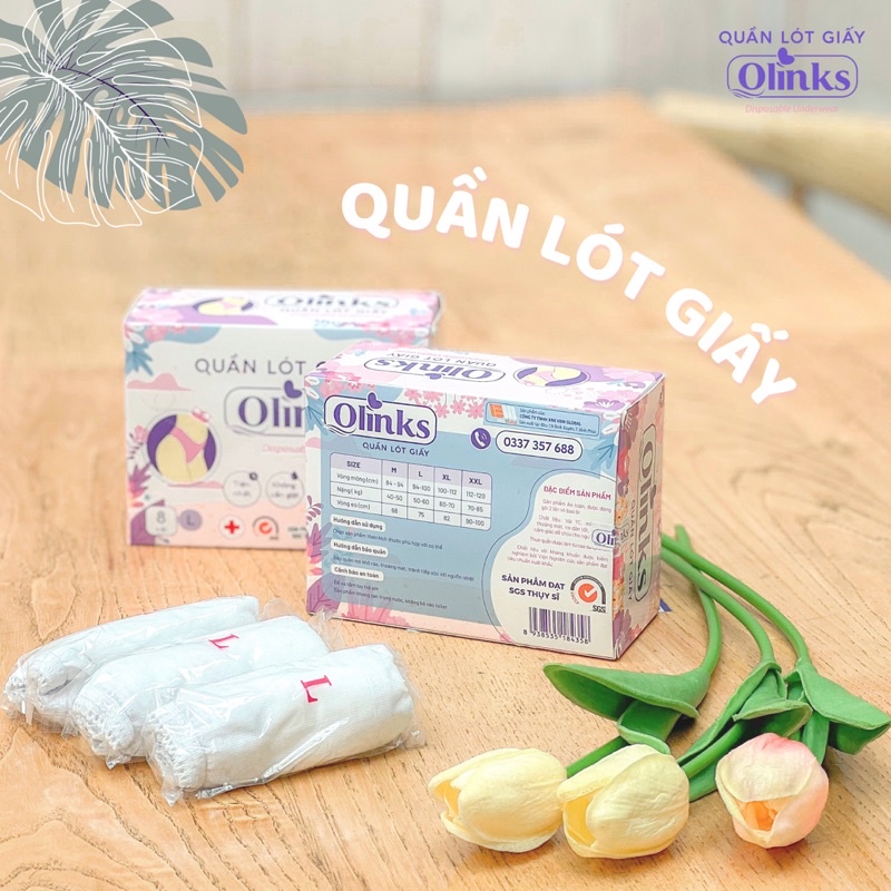 Hộp 8 chiếc quần lót giấy Olinks bigsize quần lót dùng 1 lần tiện lợi quần lót đi du lịch đạt chuẩn SGS Thụy Sĩ