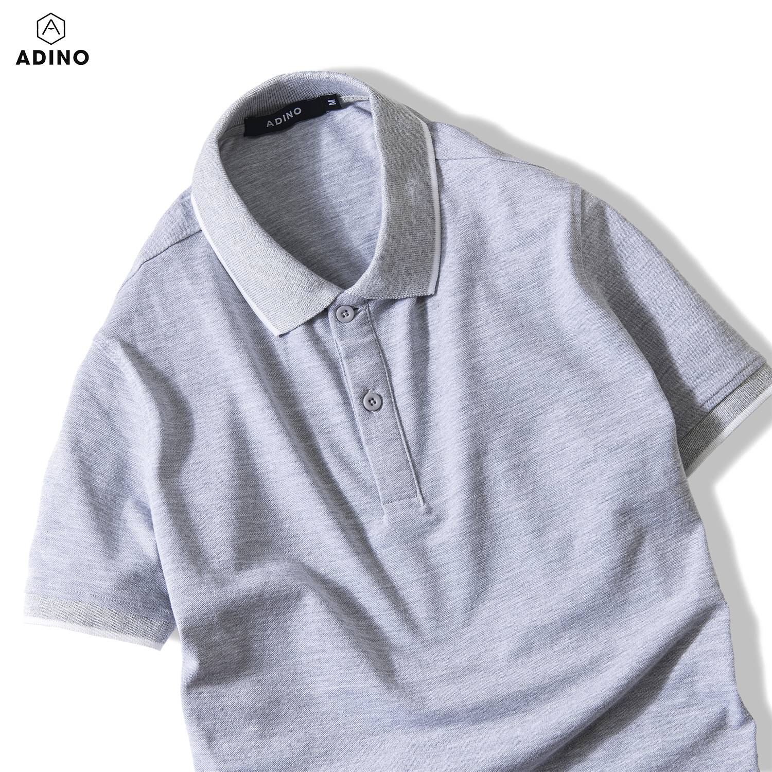 Áo polo nam ADINO màu ghi phối viền vải cotton co giãn dáng slimfit trẻ trung AP72