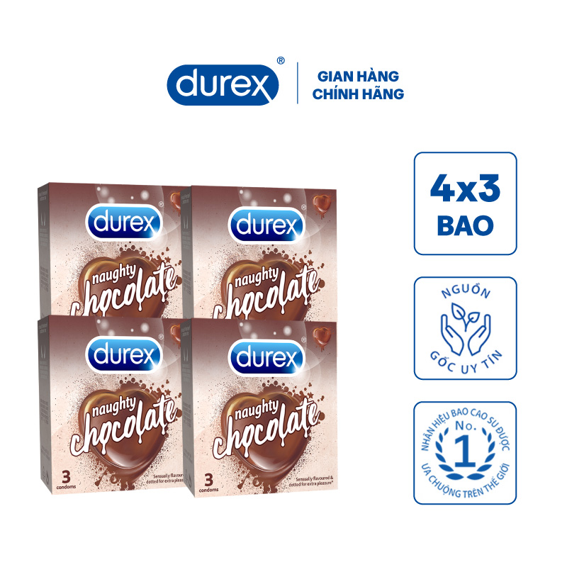 Bộ 4 Bao Cao Su Durex Naughty Chocolate - Hộp 3 bao