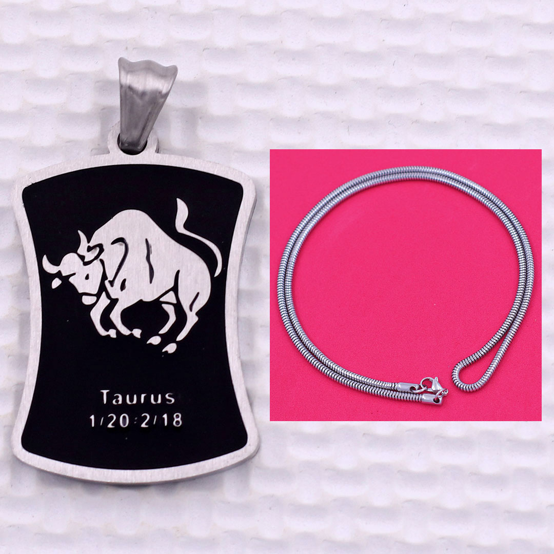 Mặt dây chuyền cung Kim Ngưu - Taurus inox kèm vòng cổ dây da đen, Cung hoàng đạo