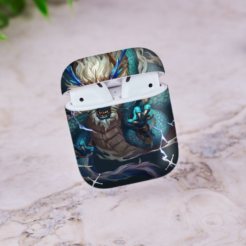 Miếng dán skin chống bẩn cho tai nghe AirPods in hình Rồng Dragon - dra019 (bản không dây 1 và 2)