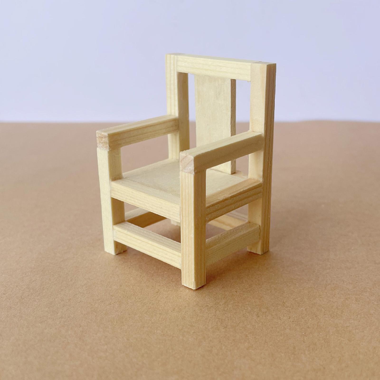 Wooden Dollhouse Miniature Chair Ornaments Decoration Furniture Model DIY Simulation Mini Accessories for Kids Toy Pretend Play Toy