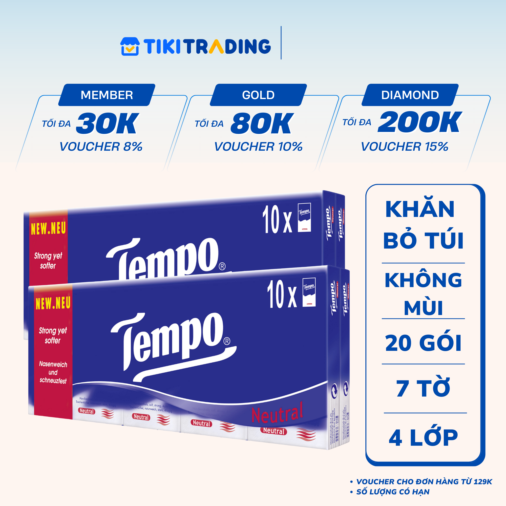 Combo 2 Lốc Khăn Giấy Bỏ Túi Tempo Regular (Lốc 10 Gói) - Không Mùi