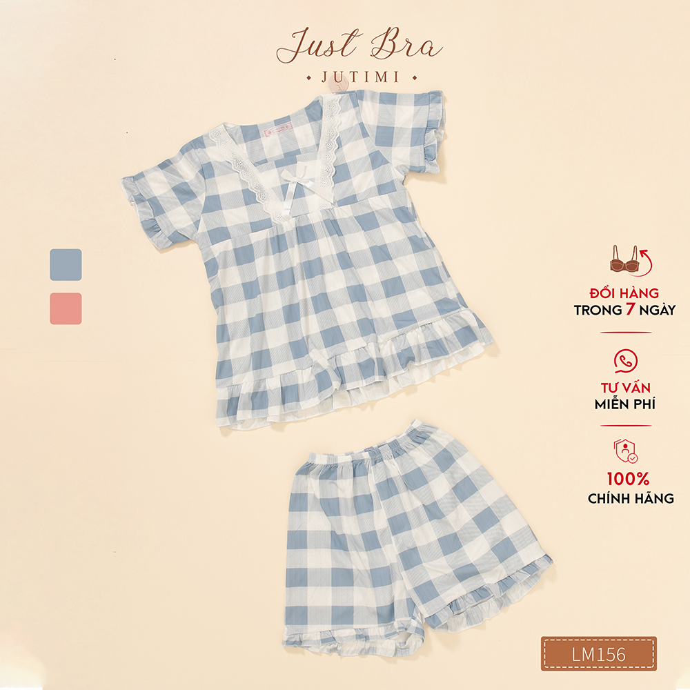 Bộ đồ ngủ Just Bra họa tiết caro to đáng yêu, màu sắc tưới sáng, mặc thoáng mát và thoải mái LM156