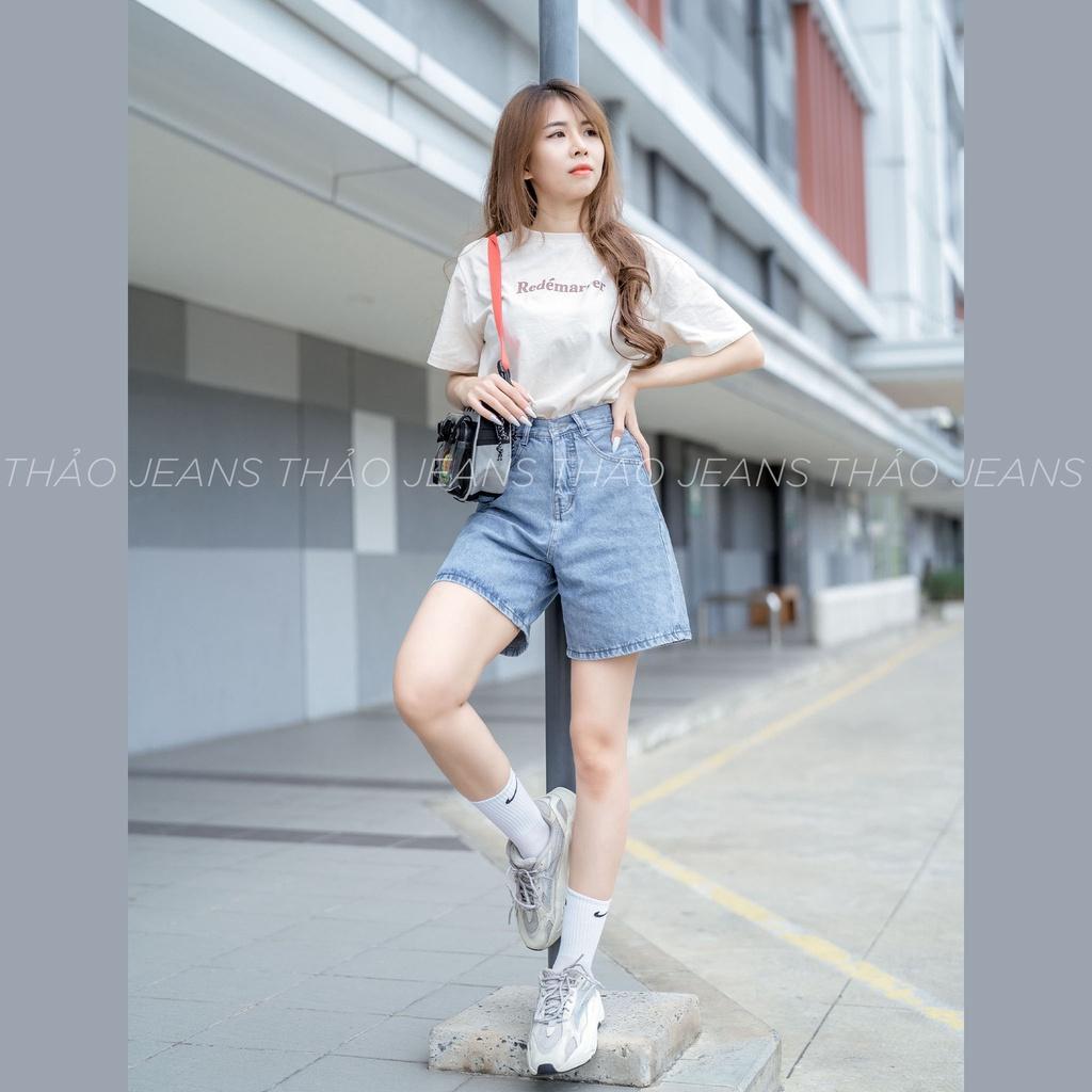 Quần jean nữ ngố ống rộng lưng cao - quần sort ống rộng