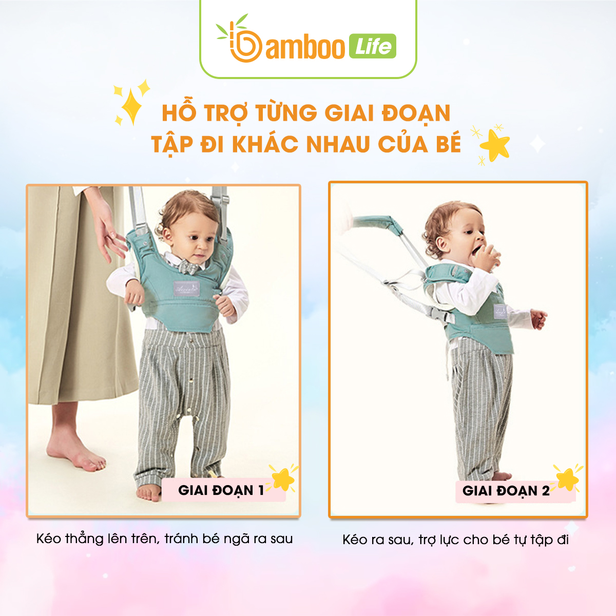 Dây đai tập đi cho bé cao cấp Bamboo Life hàng chính hãng thiết kế an toàn hỗ trợ cho bé tập đi BL039