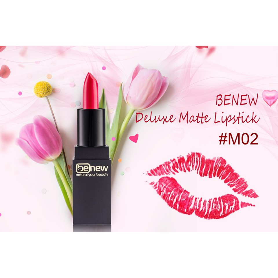 Son lì lâu trôi Benew Delux Matte Hàn Quốc 3.5g # M02 Real Rose tặng kèm móc khóa