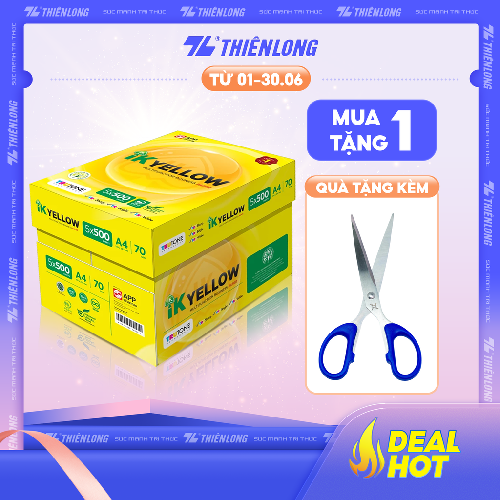 Ream giấy IK Yellow đa năng A4 70 gsm - Hàng nhập khẩu Indonesia