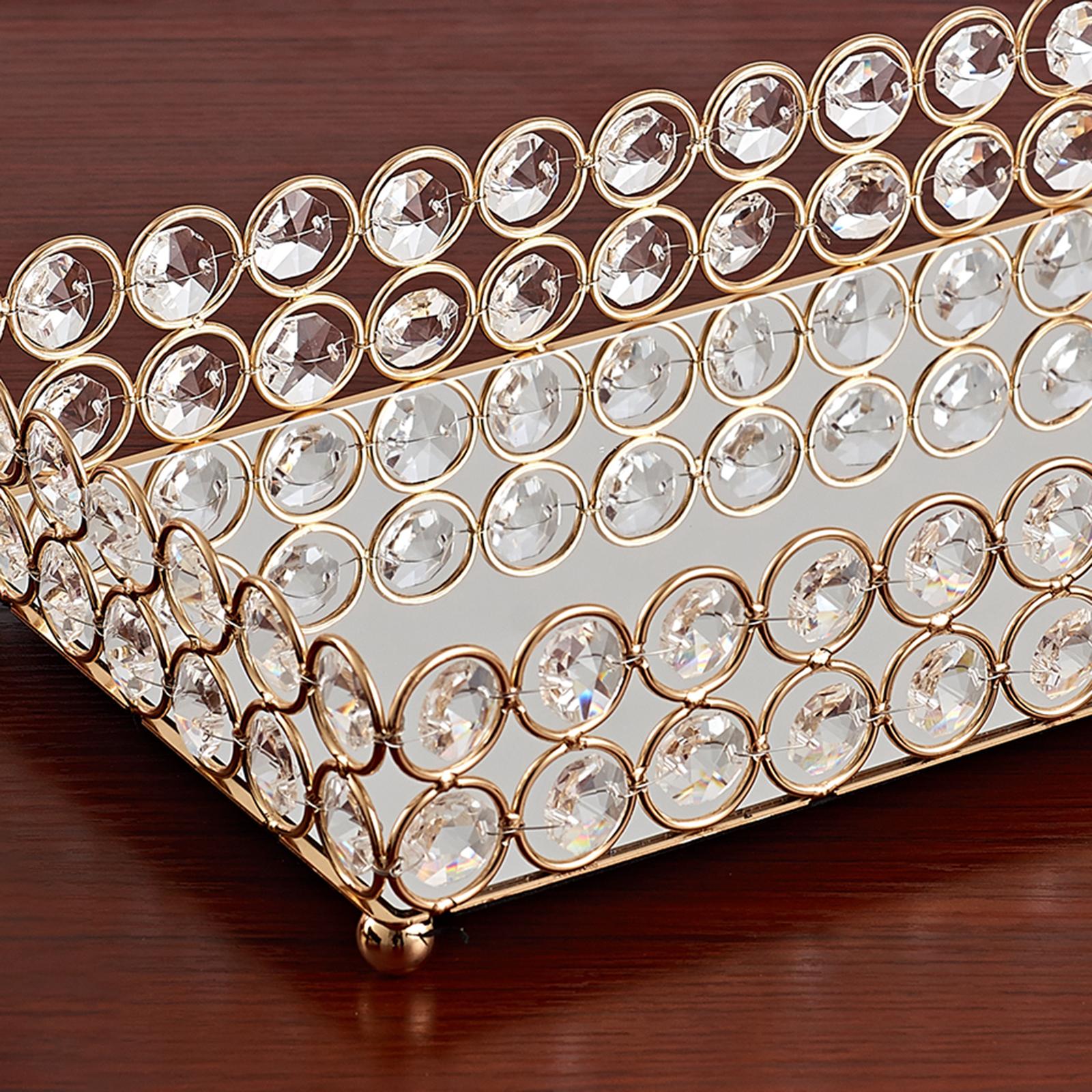 Decorative Makeup Vanity Trays Crystal Mirrored Cosmetic Jewelry Trinket Ornate Perfume Plate for Dresser - 3 Sise