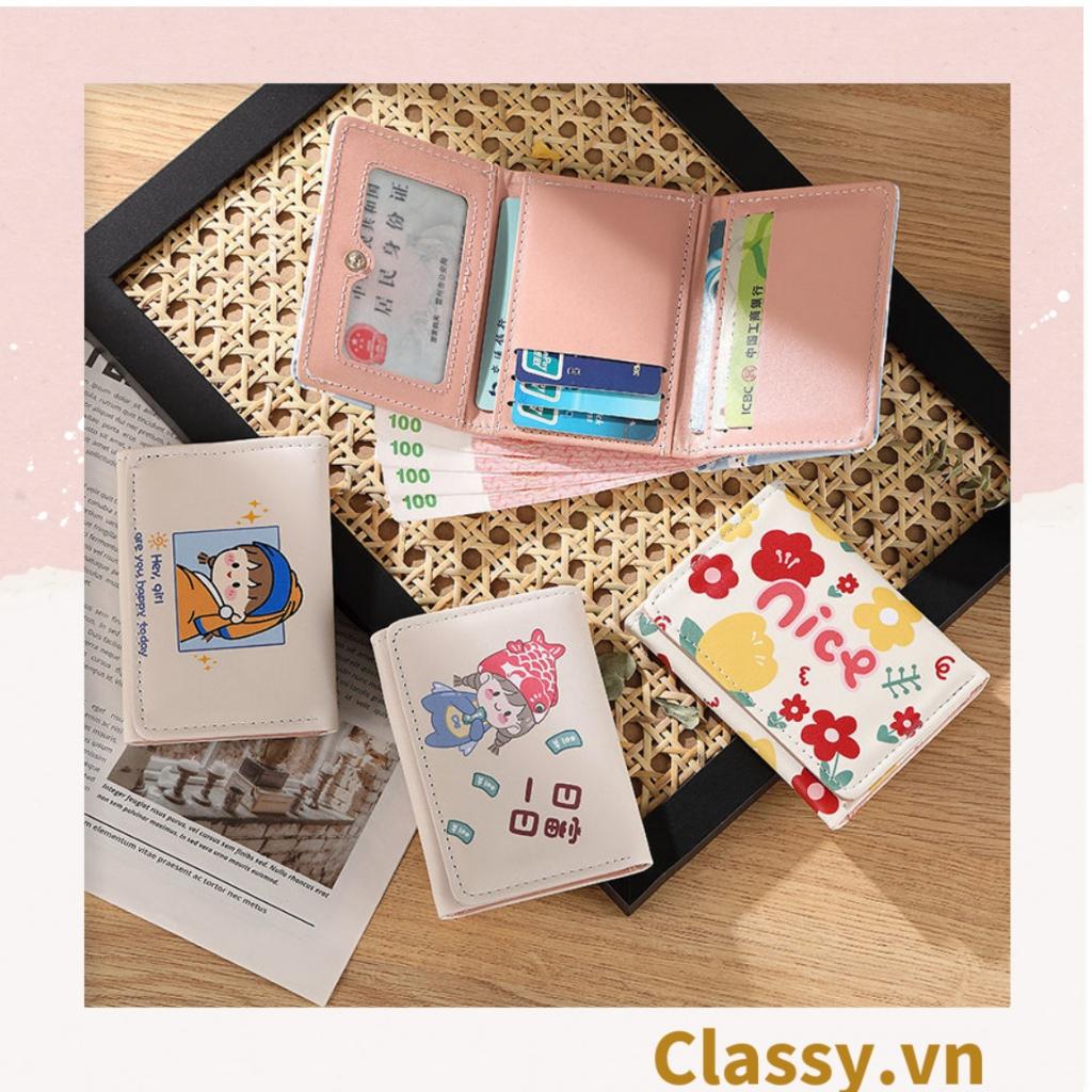 Classy Ví nữ ngắn chất liệu da, nhiều ngăn đựng thẻ, đựng tiền có khóa kéo T1382