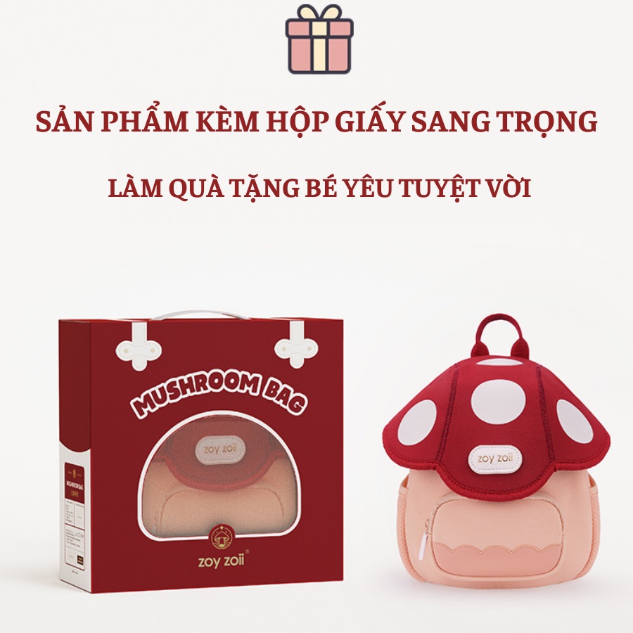 Balo cho bé mầm non Zoyzoii B50 hình cây nấm Mushroom series backpack, chống nước, siêu nhẹ, thoáng khí, quai rộng, chắc chắn - Hàng chính hãng