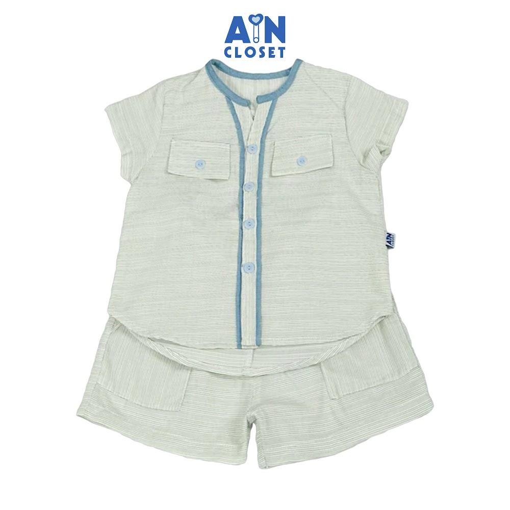 Bộ quần áo Ngắn bé trai họa tiết Sọc Nhí Xanh cotton - AICDBTND4HLV - AIN Closet