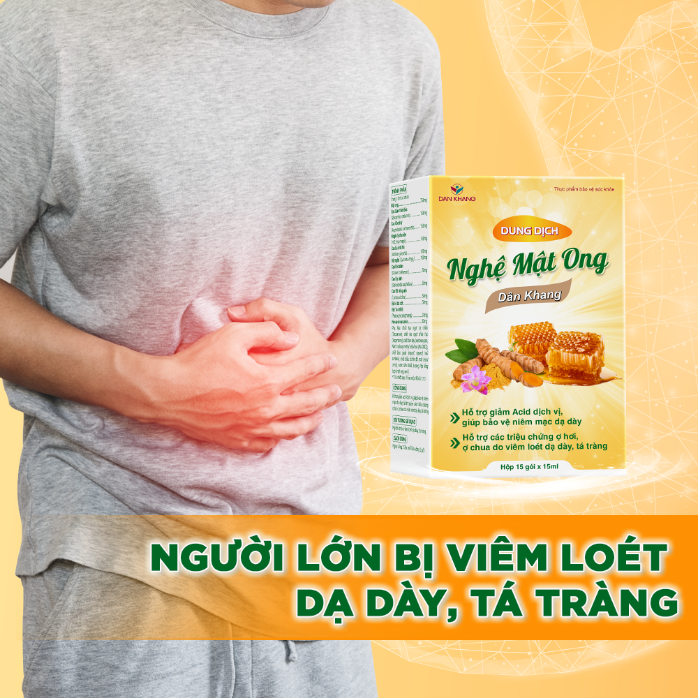 Dung Dịch Nghệ Mật Ong Dân Khang Hỗ Trợ Giảm Dịch Vị Và Bảo Vệ Dạ Dày Hộp 15 gói x 15ml