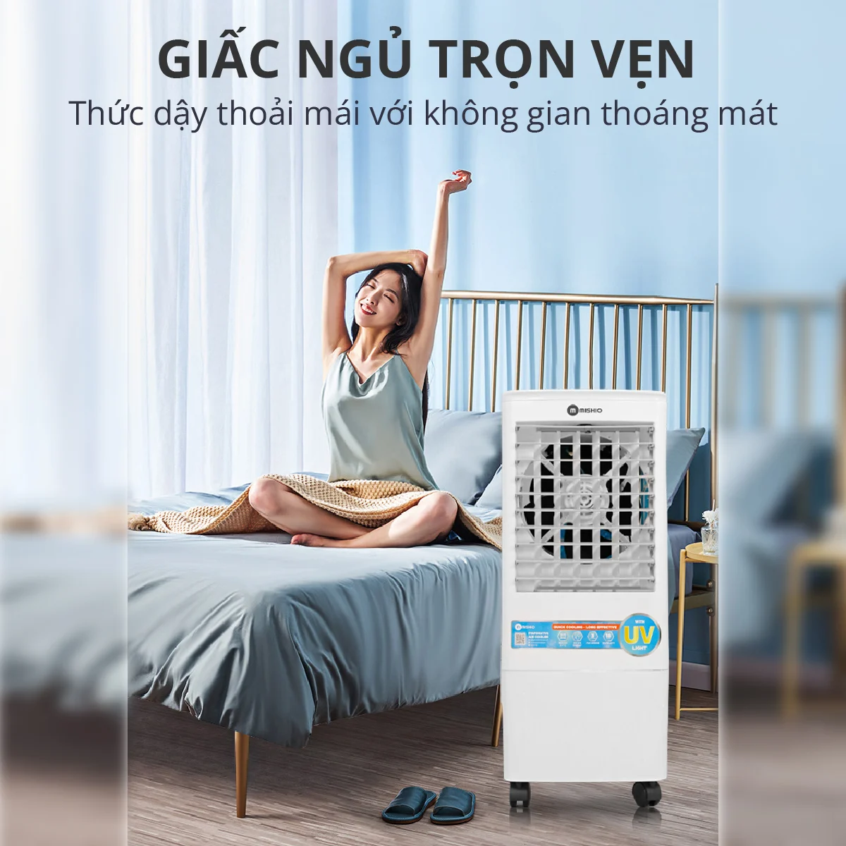 Quạt điều hòa hơi nước 20L có UV diệt khuẩn nấm mốc Mishio MK310 - Hàng chính hãng