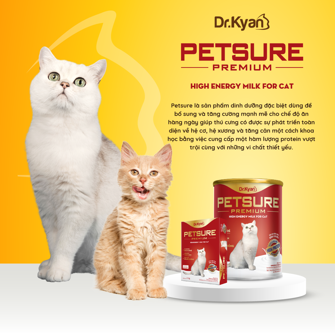 Dr.Kyan - Sữa bột PETSURE - Cao năng lượng cho mèo hộp 110g
