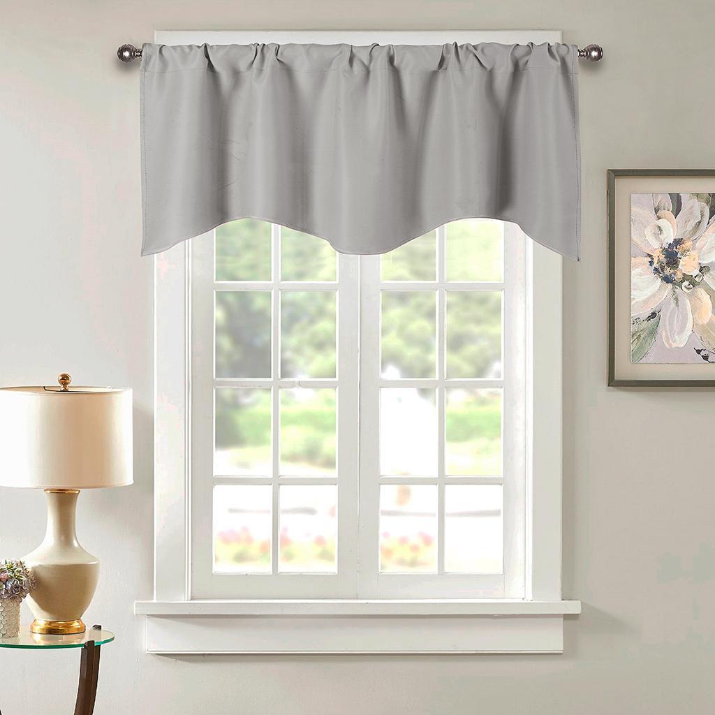 3xShort Curtain Panel Solid Color Valance for Kitchen Windows Light Grey