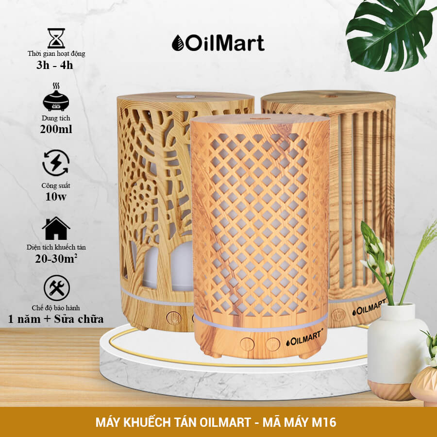 Máy Khuếch Tán Tinh Dầu Lon Gỗ Dọc Vàng - 12W 200ml