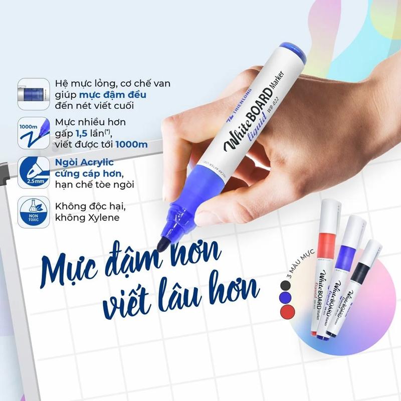 Bút Lông Bảng Whiteboard Marker Liquid - Thiên Long WB-022 - Mực Xanh