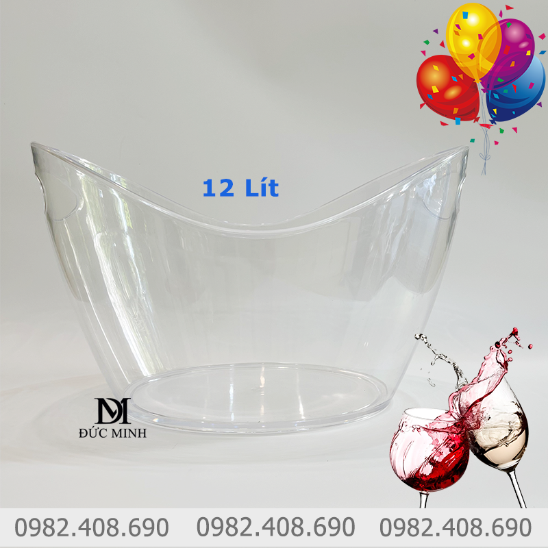 Xô đá ướp lạnh rượu vang 12 lít trong suốt