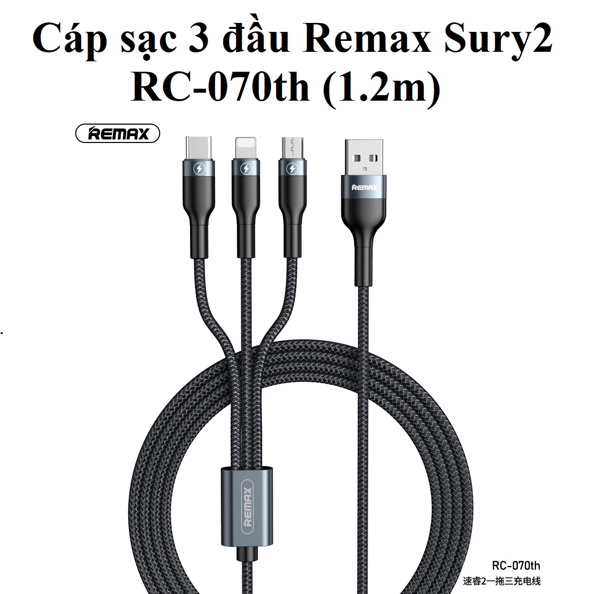 Cáp sạc 3 đầu tổng output 3A Remax Sury 2 RC-070th  _ Hàng chính hãng